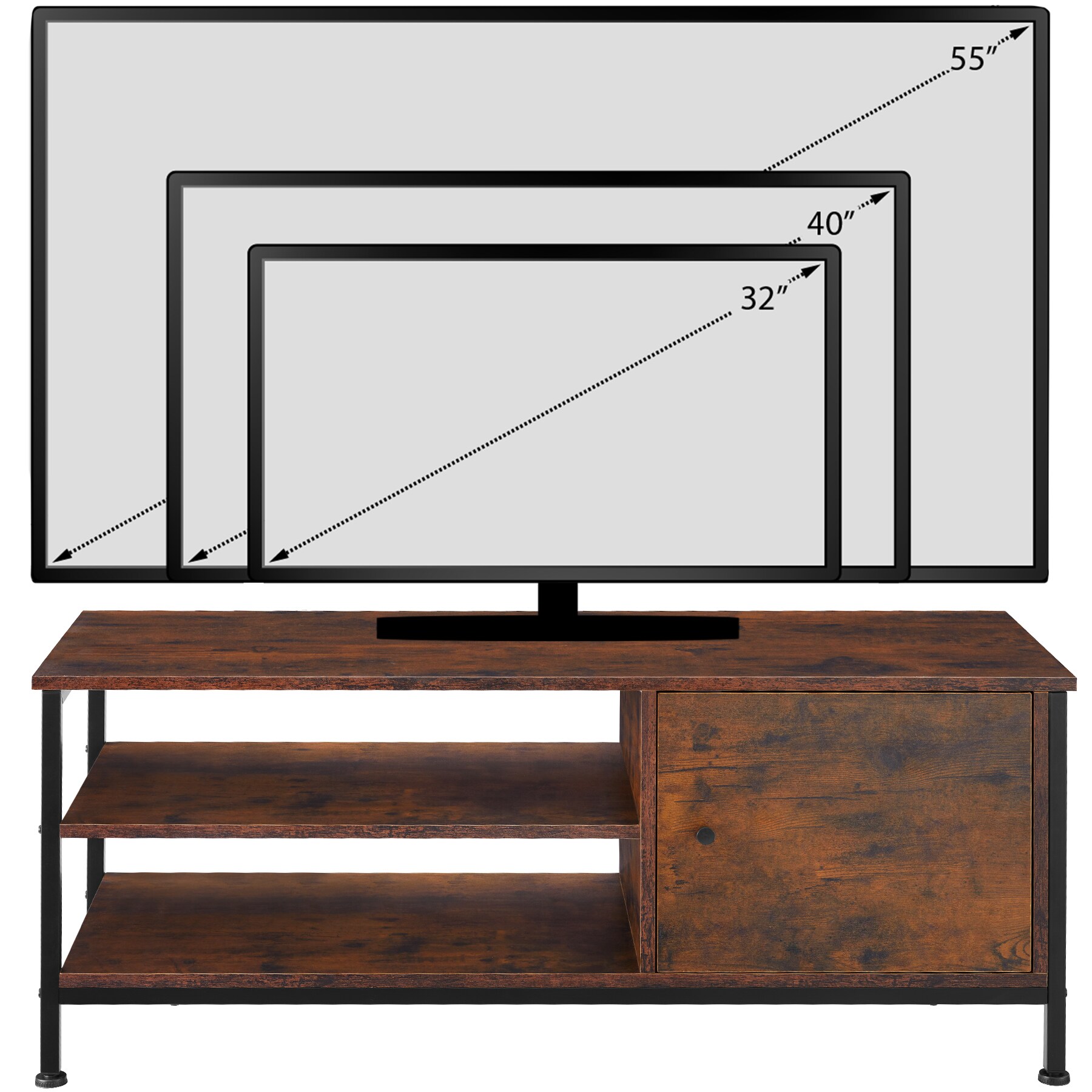 tectake® TV-Regal, Industrial Style, 2 offene Fächer, Staufach mit Magnettür, 110 x 40 x 45,5 cm