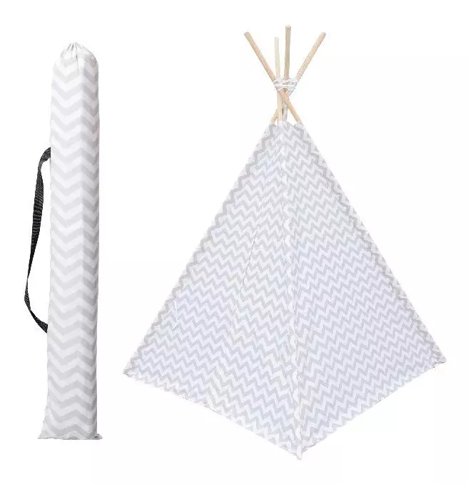 Tipi enfant bois et tissu (H160 cm) Twin Gris