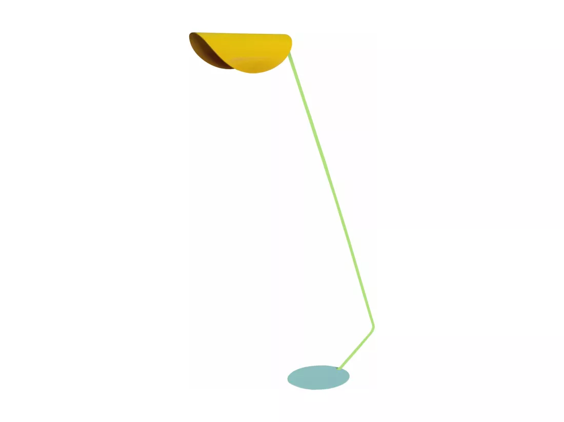 Lampadaire métal,abajour ovale jaune 170 cm.