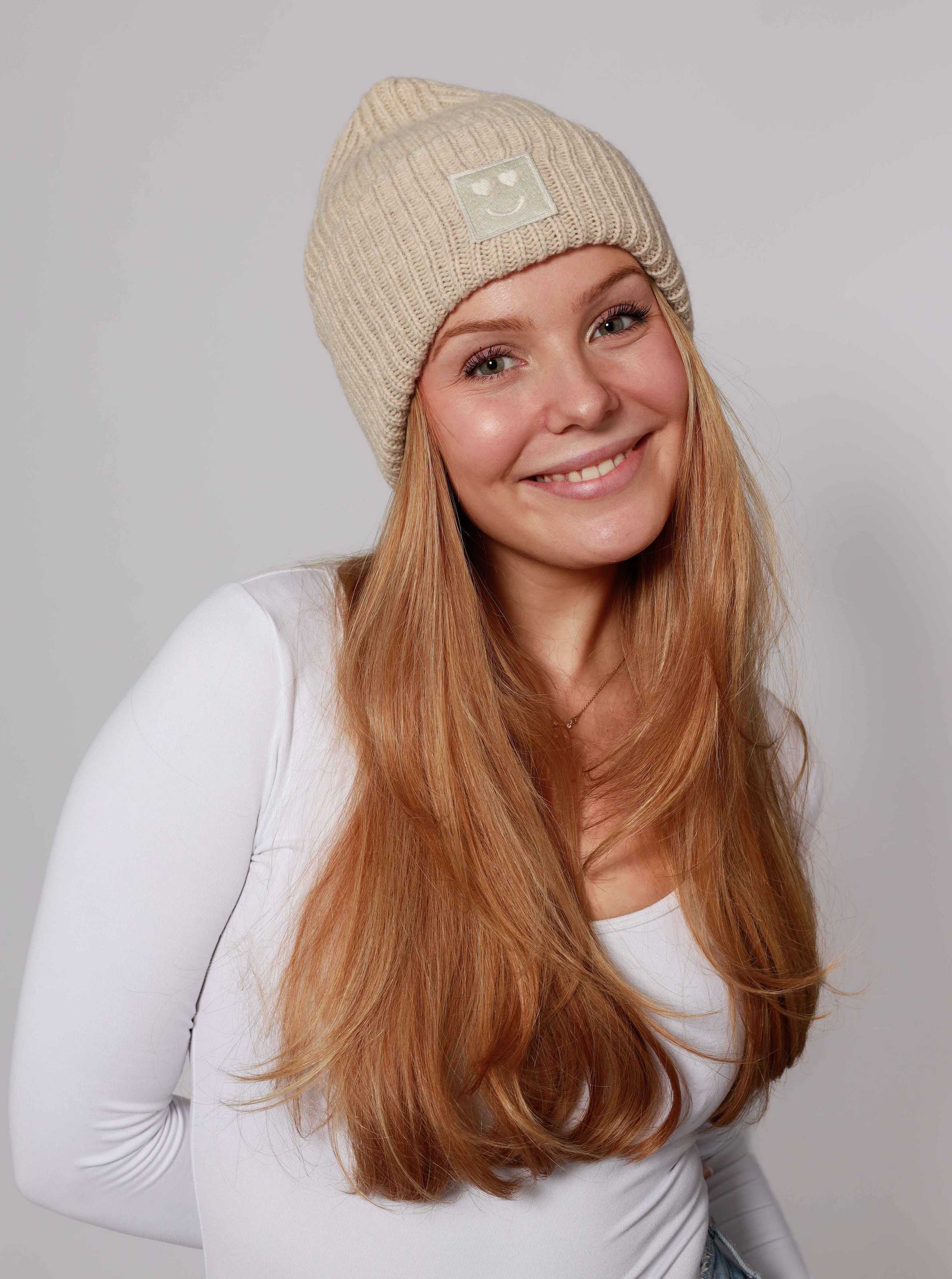 Zwillingsherz Strickmütze »Smile«, Grobstrick, Smile Patch