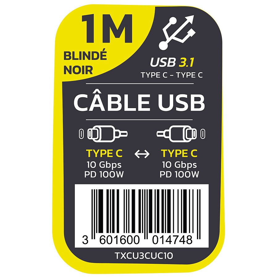 TEXTORM Câble USB-C 3.1 Gen 2 (10 Gbps) - Mâle/Mâle - 1 m