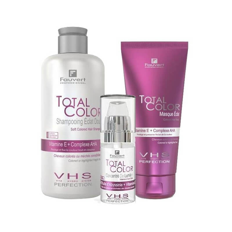 Pack cheveux colorés sensibilisés avec soin brillance Eclat Total Color Fauvert Professionnel
