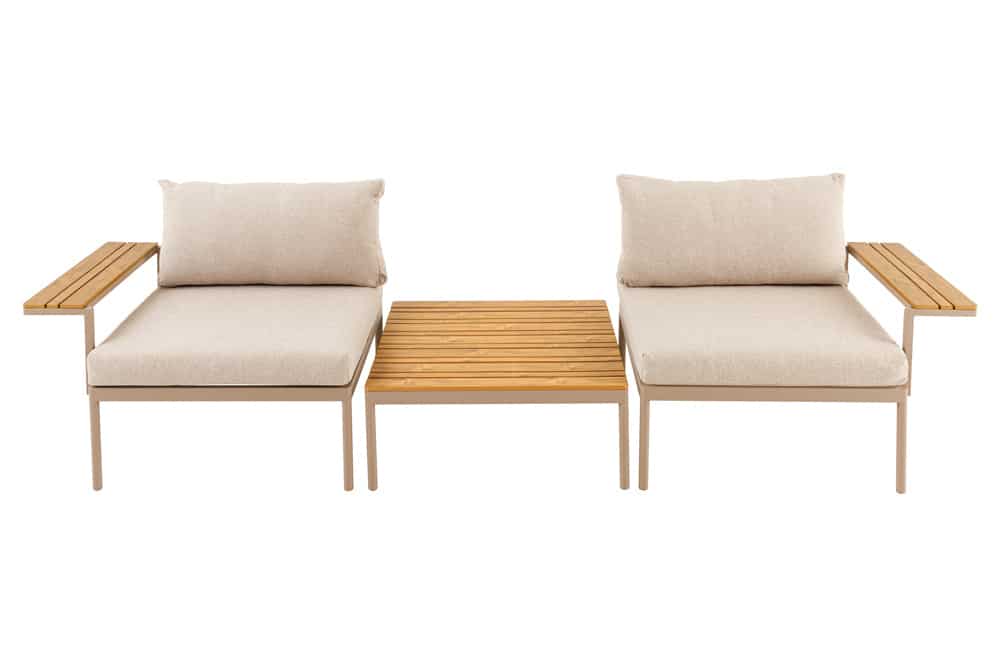 Outdoor Lounge Sitzgruppe MOBILE MODULAR 240cm champagner greige inkl. Kissen