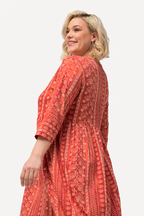 Jerseykleid, A-Linie, V-Ausschnitt, 3/4-Arm, Taschen, helles orange