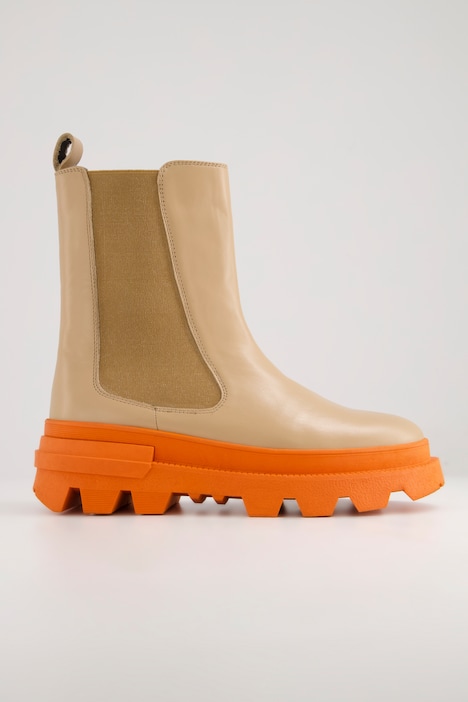 Chelsea Boots, Leder, farbige Plateausohle, Weite H