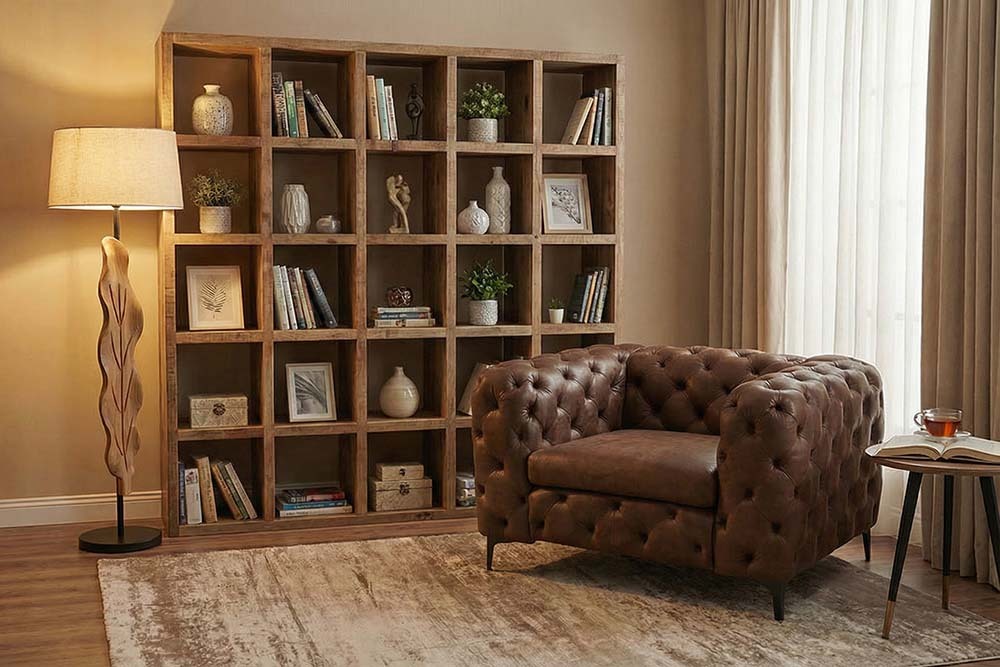 Massives Regal IRON CRAFT 200cm natur Mangoholz Bücherregal 25 Fächer