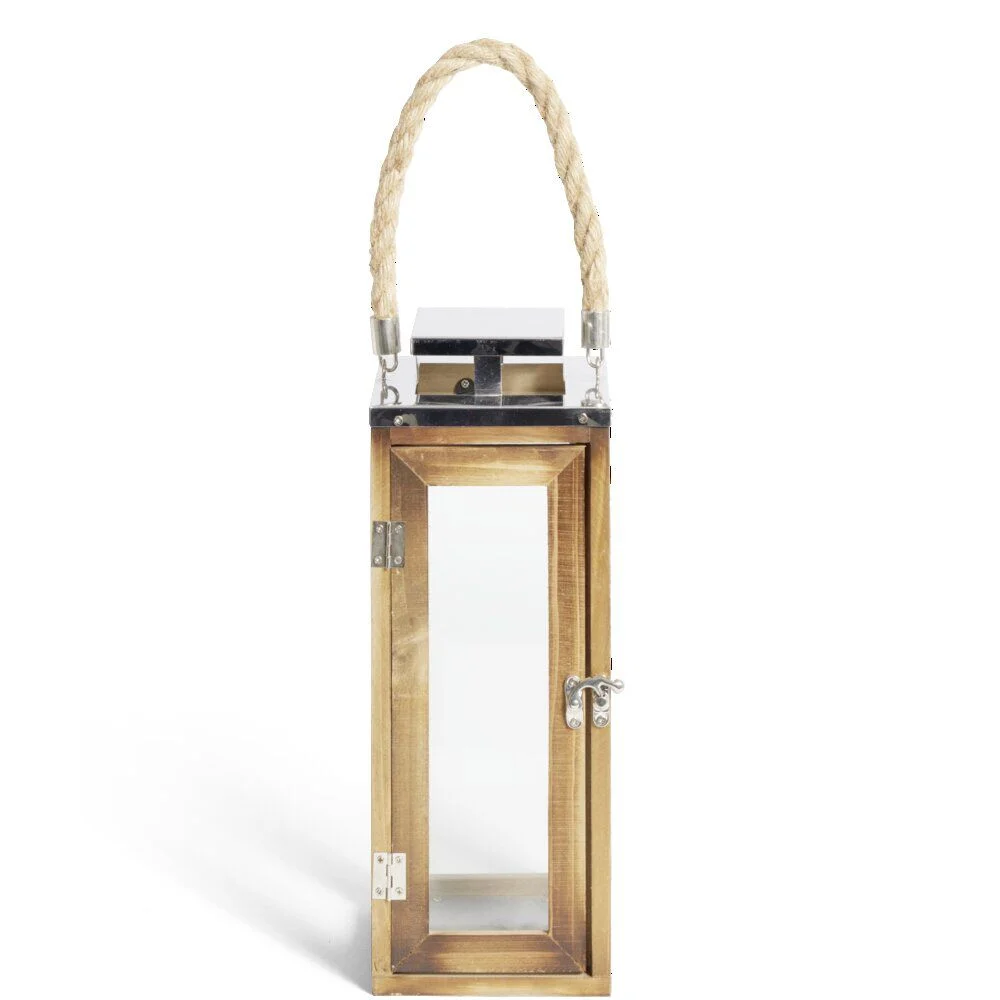 Lanterne bois et verre 14x14xH35cm