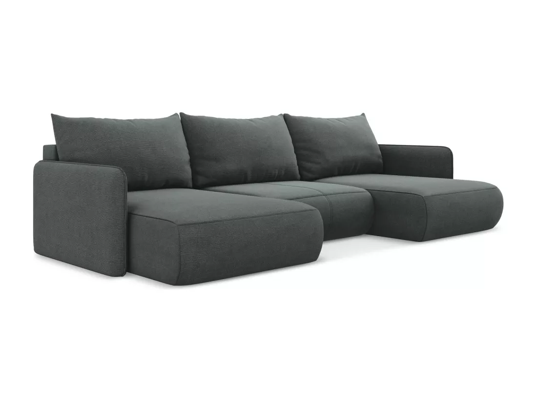 Canapé d'angle panoramique convertible en tissu texturé - gris - NANEA