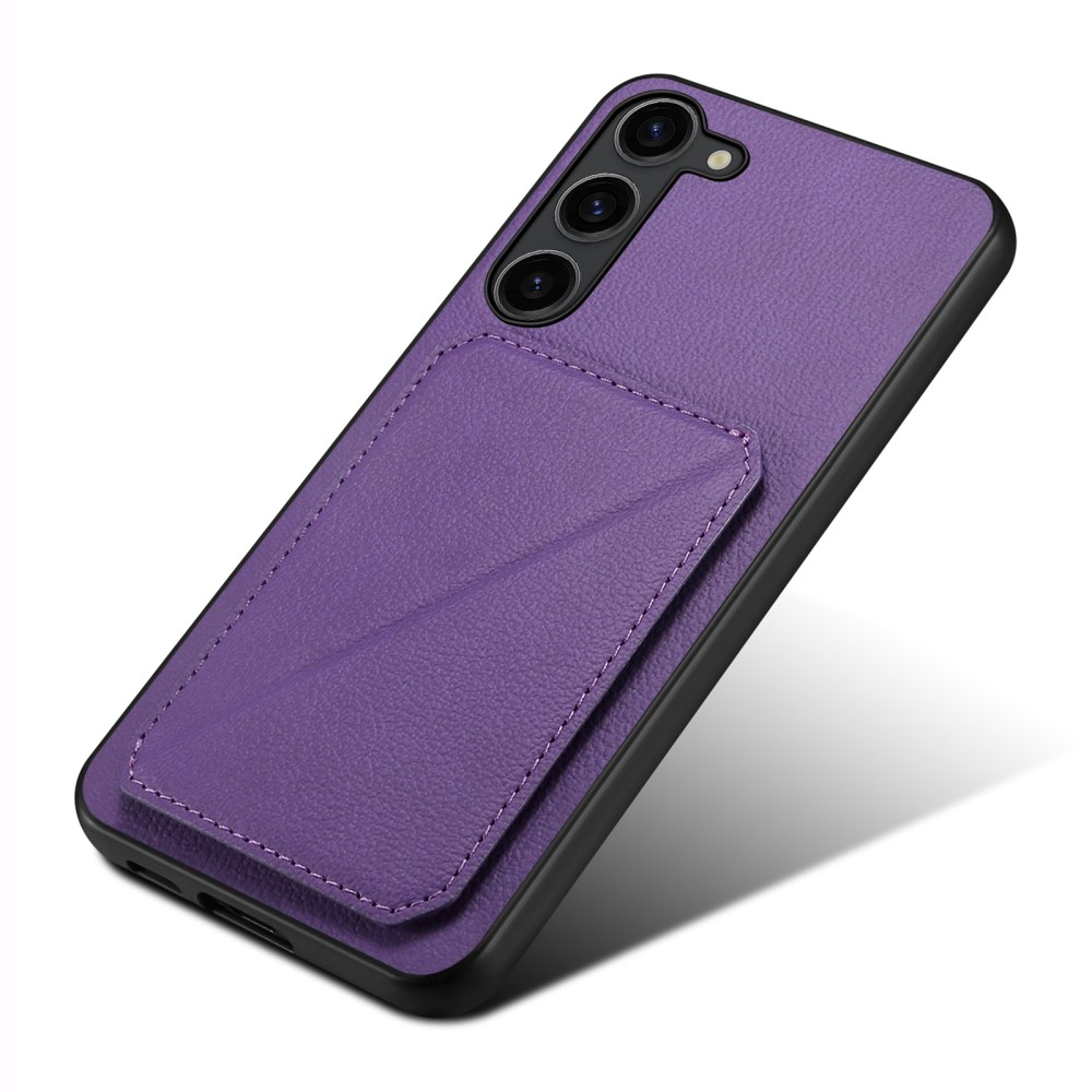 Samsung Galaxy S24  Plus Leder Hülle mit Kartenfach   Origami Kickstand Aufsteller im Litchi Look - Violett