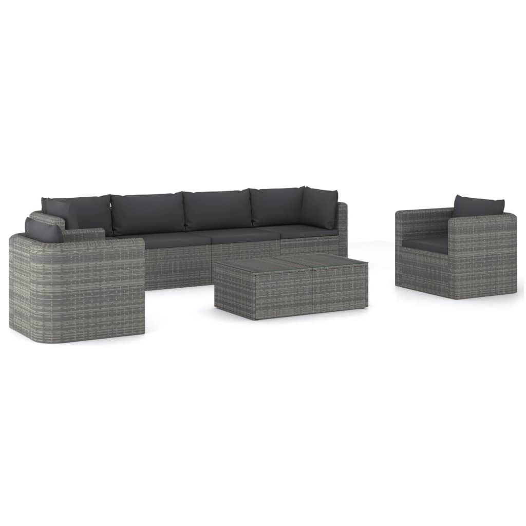 Salon de jardin meuble d'extérieur ensemble de mobilier 7 pièces avec coussins résine tressée gris