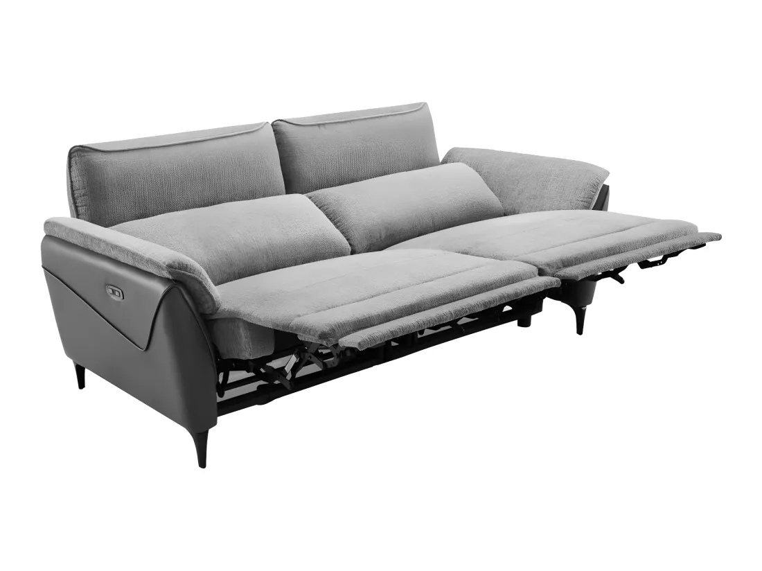 Canapé 3 places relax électrique Tissu/Simili cuir Gris - CEPHEE