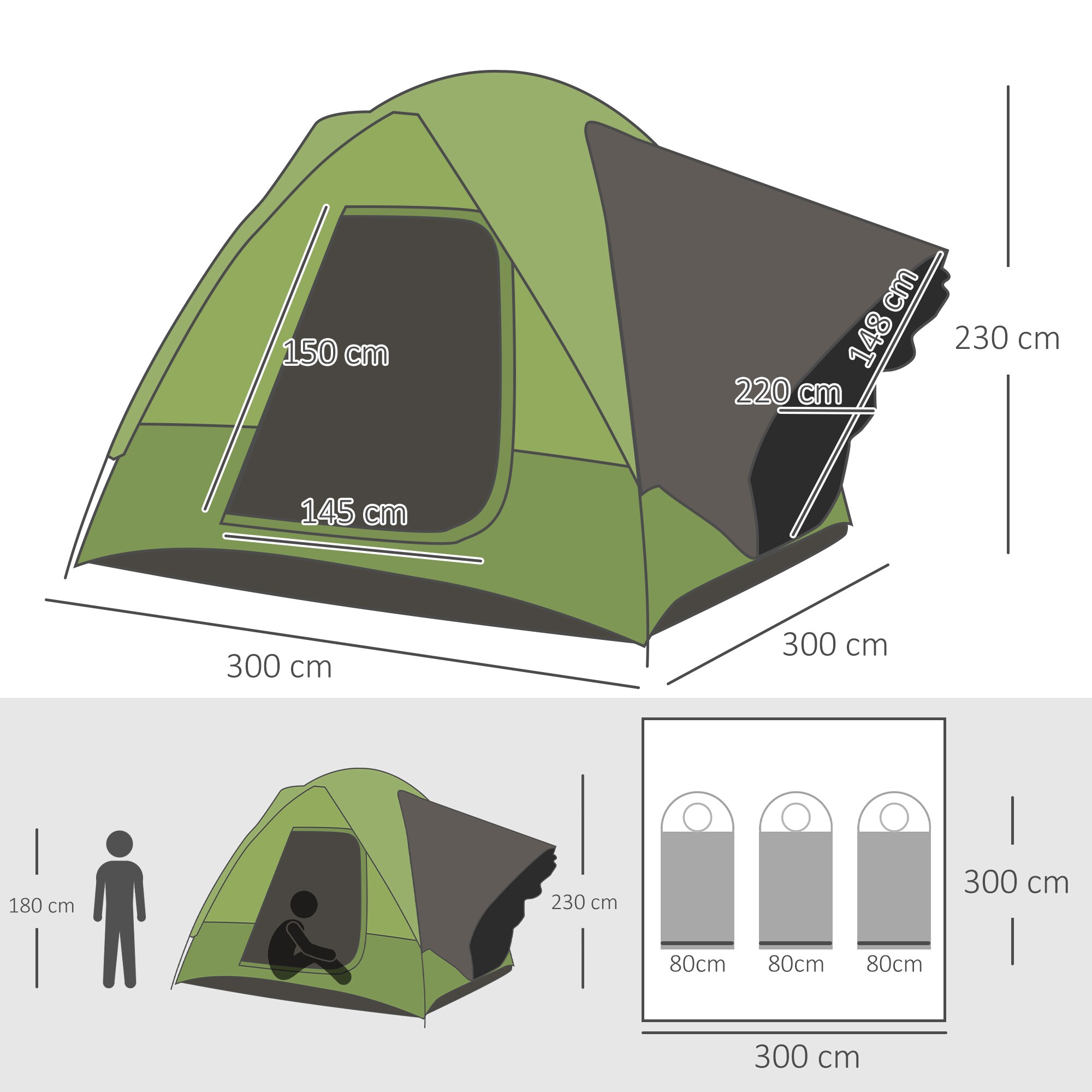 Outsunny Campingzelt für 4-5 Personen grün 300 x 300 x 230 cm (LxBxH)