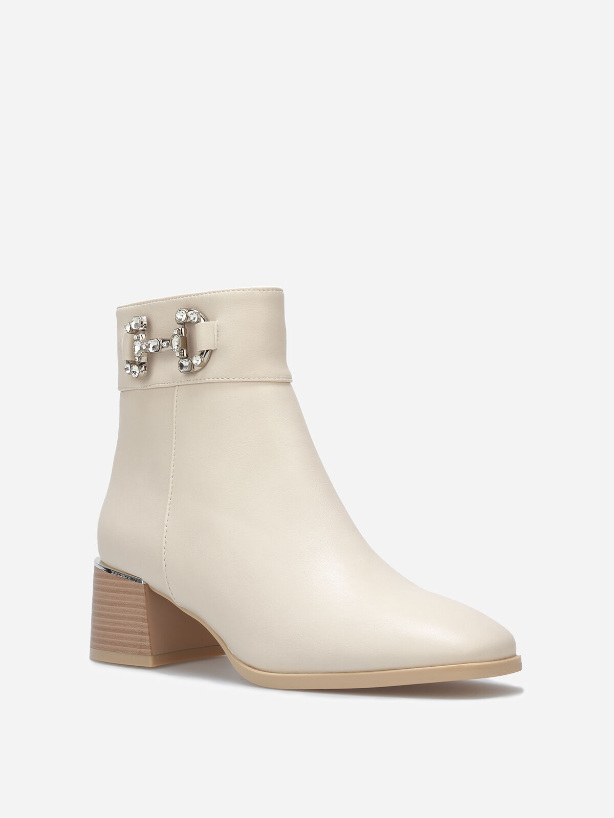 Bottines à bout carré et mors à strass- Beige