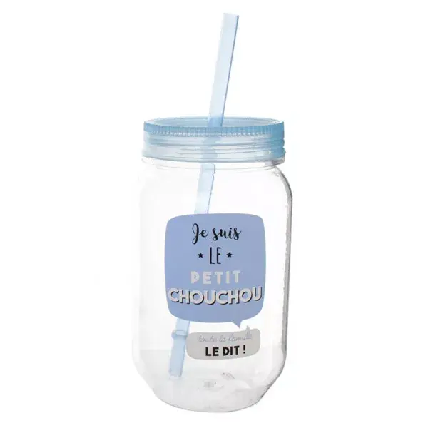 Pote de vidro rosa infantil com canudo, 45cl