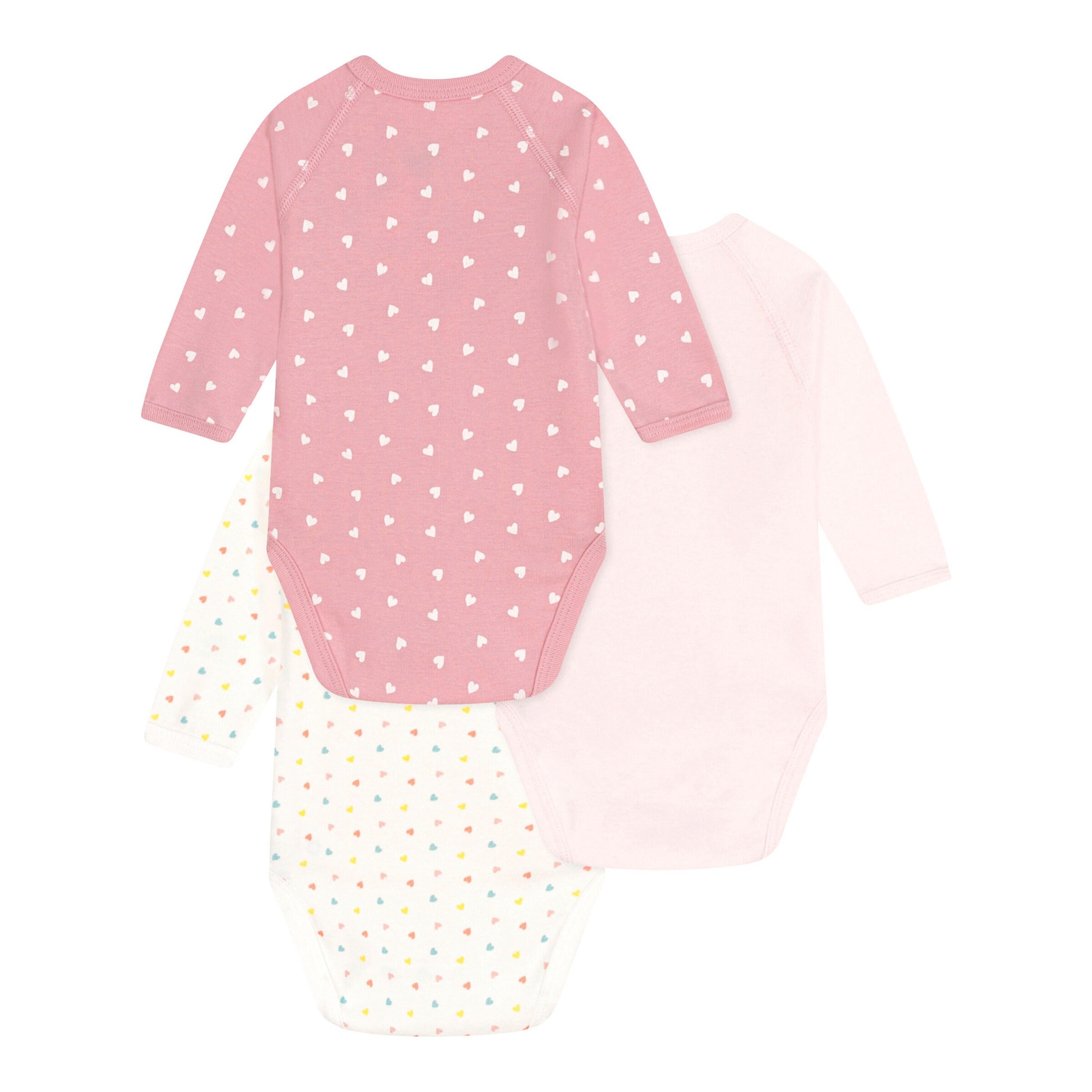 Petit Bateau 3er-Pack Wickelbodys langarm Herzen weiß/rosa