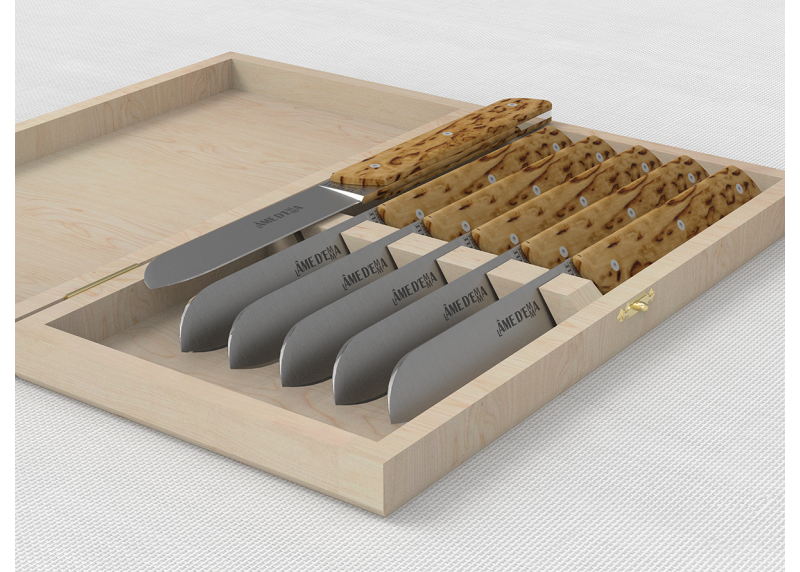 Service de 6 couteaux de table avec un manche en bois de bouleau et lame en acier inoxydable