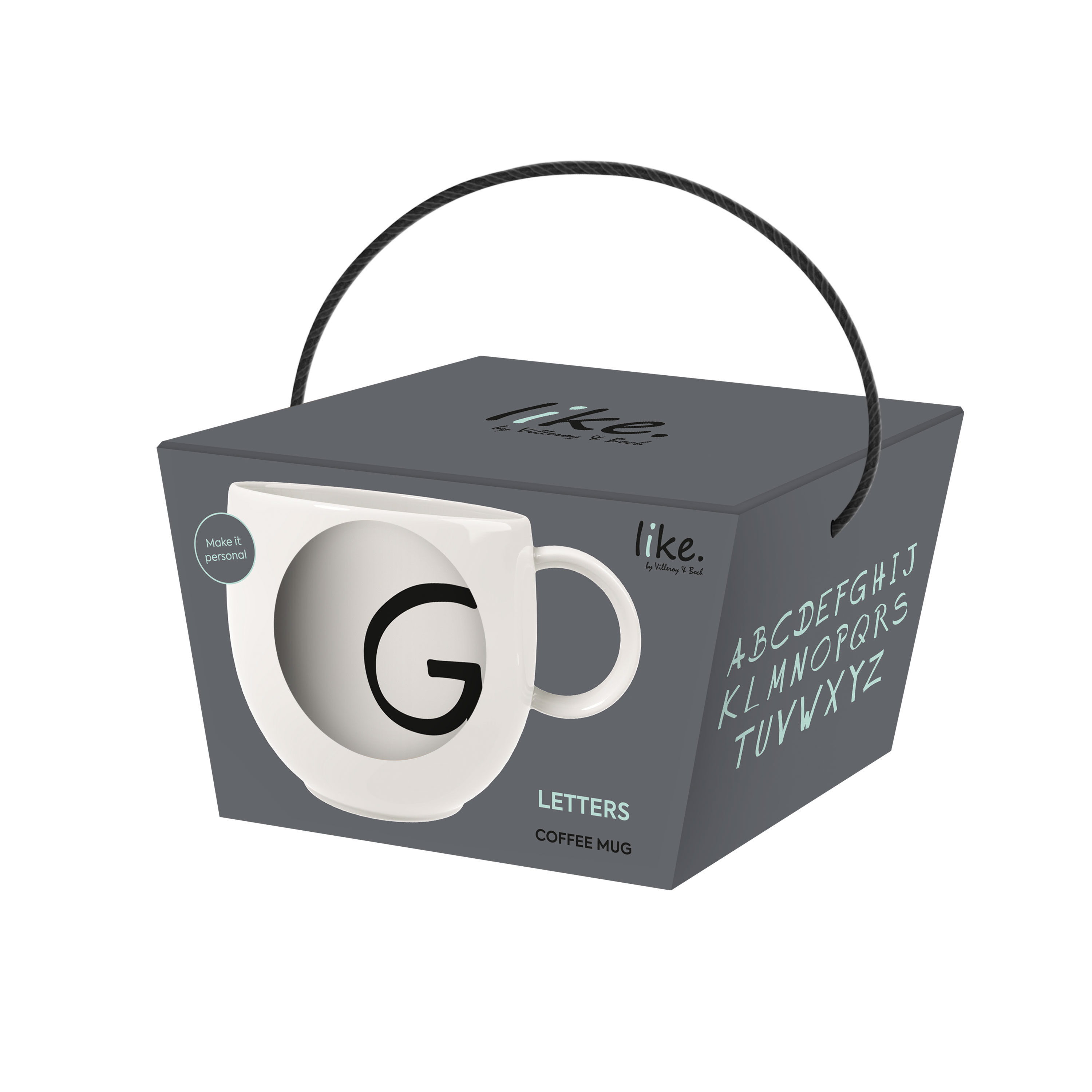 Letters Mug White, 9.9 oz, Premium Porcelain