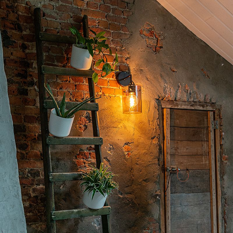 Design wandlamp zwart met smoke glas - Dome