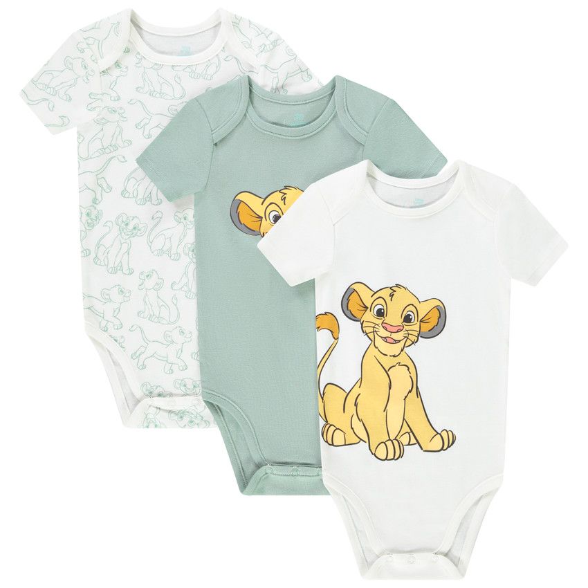 Lot de 3 bodies en coton Le Roi Lion Disney pour bébé garçon - Vert