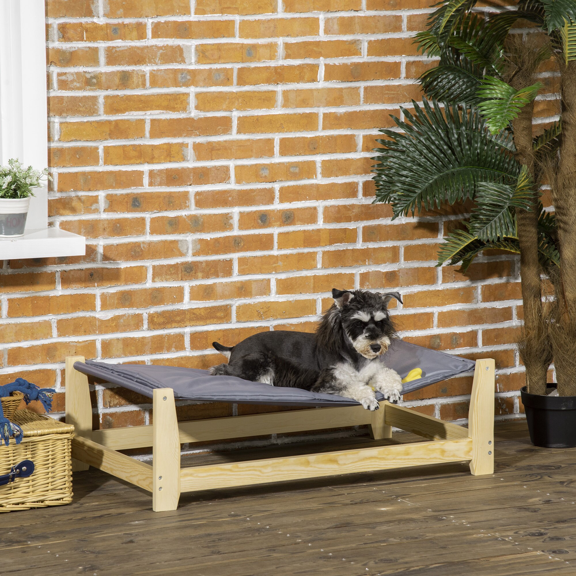 PawHut Haustierbett mit Kissen grau, natur 90L x 50B x 28H cm