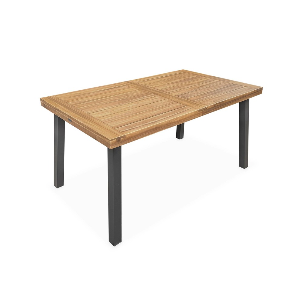 Table intérieur / extérieur santana en bois et métal. 150cm + 4 chaises en corde brasilia beiges. Empilables