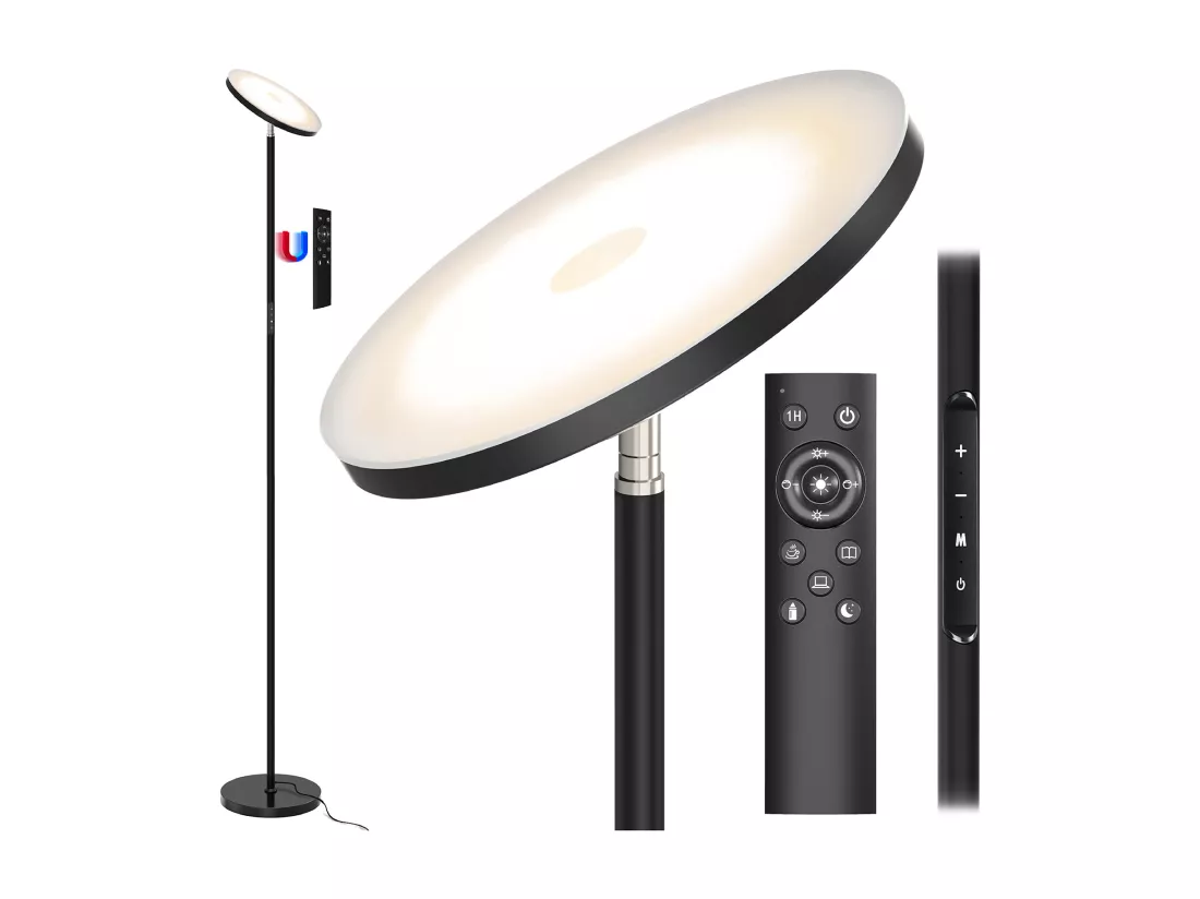 Anten Lampadaire Noir | 30 W à intensité variable avec télécommande | 3 couleurs de lumièr |Luminosité réglable en continu pour salon bureau