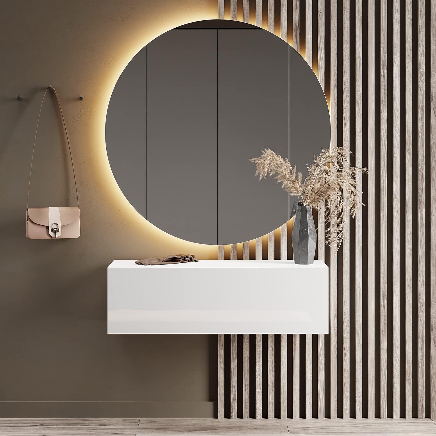 Planetmöbel Flur Möbel Garderobe Hängeschrank 1x 100 cm Weiß, Kompaktgarderobe mit Klappe als Stauraum, Wandgarderobe hängend oder stehend, 37,8T x 100B x 32,5H cm