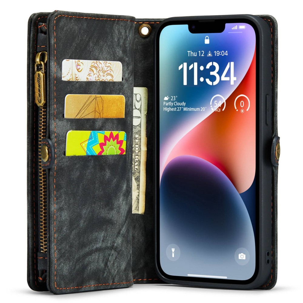 iPhone 14 2in1 Leder Tasche   Magnet Hardcase Karten Etui - Schwarz