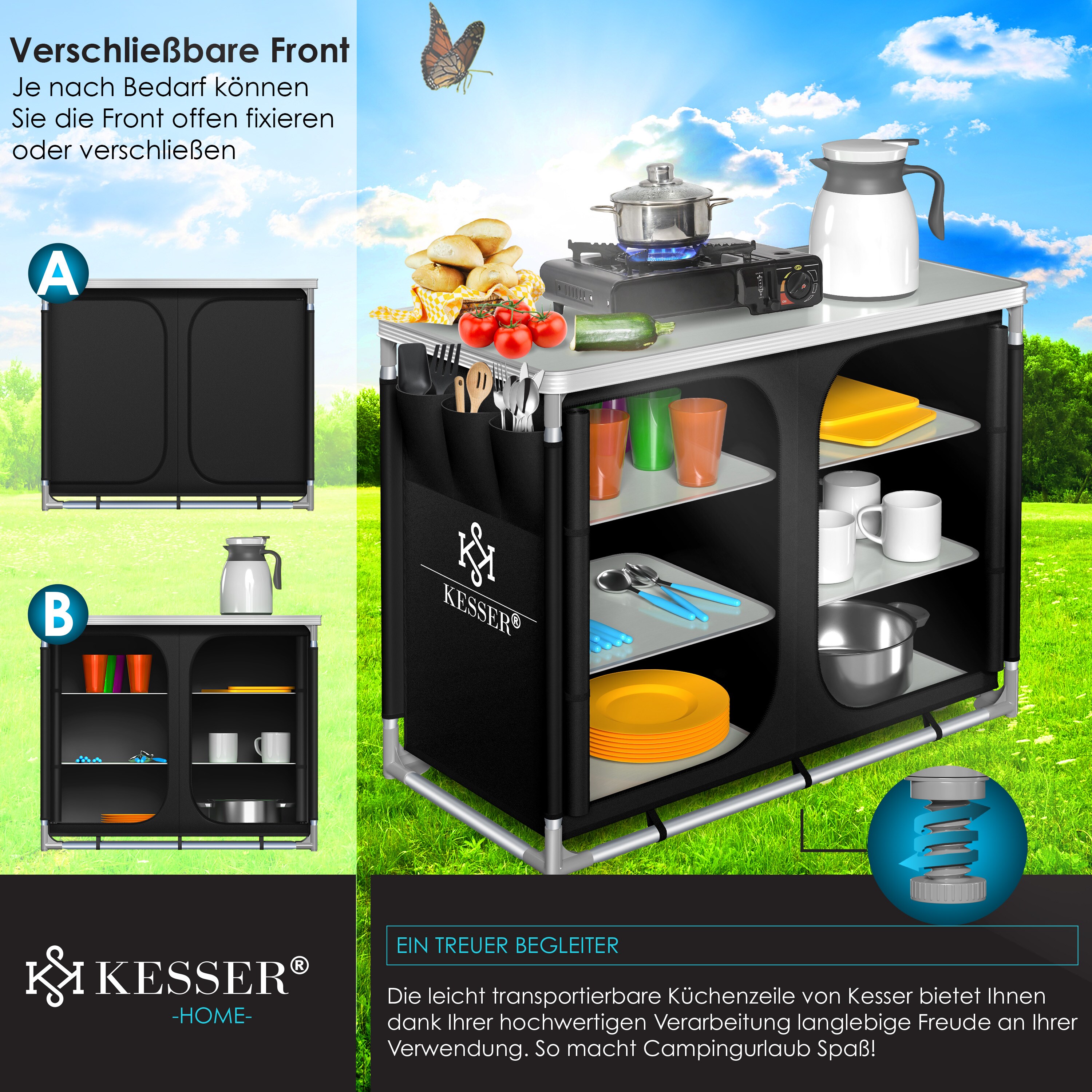 KESSER® Campingschrank, Campingküche mit Aluminiumgestell,inkl.Tragetasche ,Kocherschrank für Camping , Campingmöbel , Outdoor