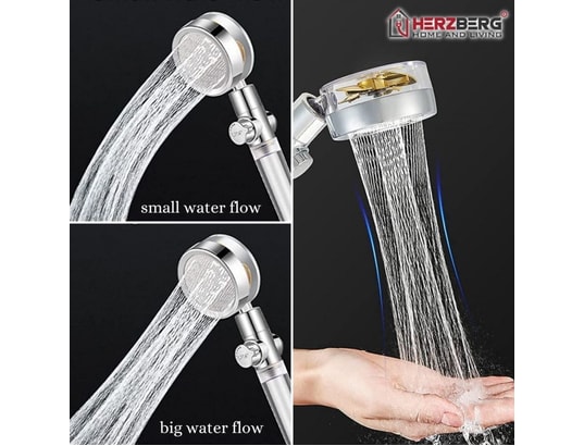HERZBERG - Pomme et pommeau de douche Douchette à haute pression et turbocompresseur filtrant gold...