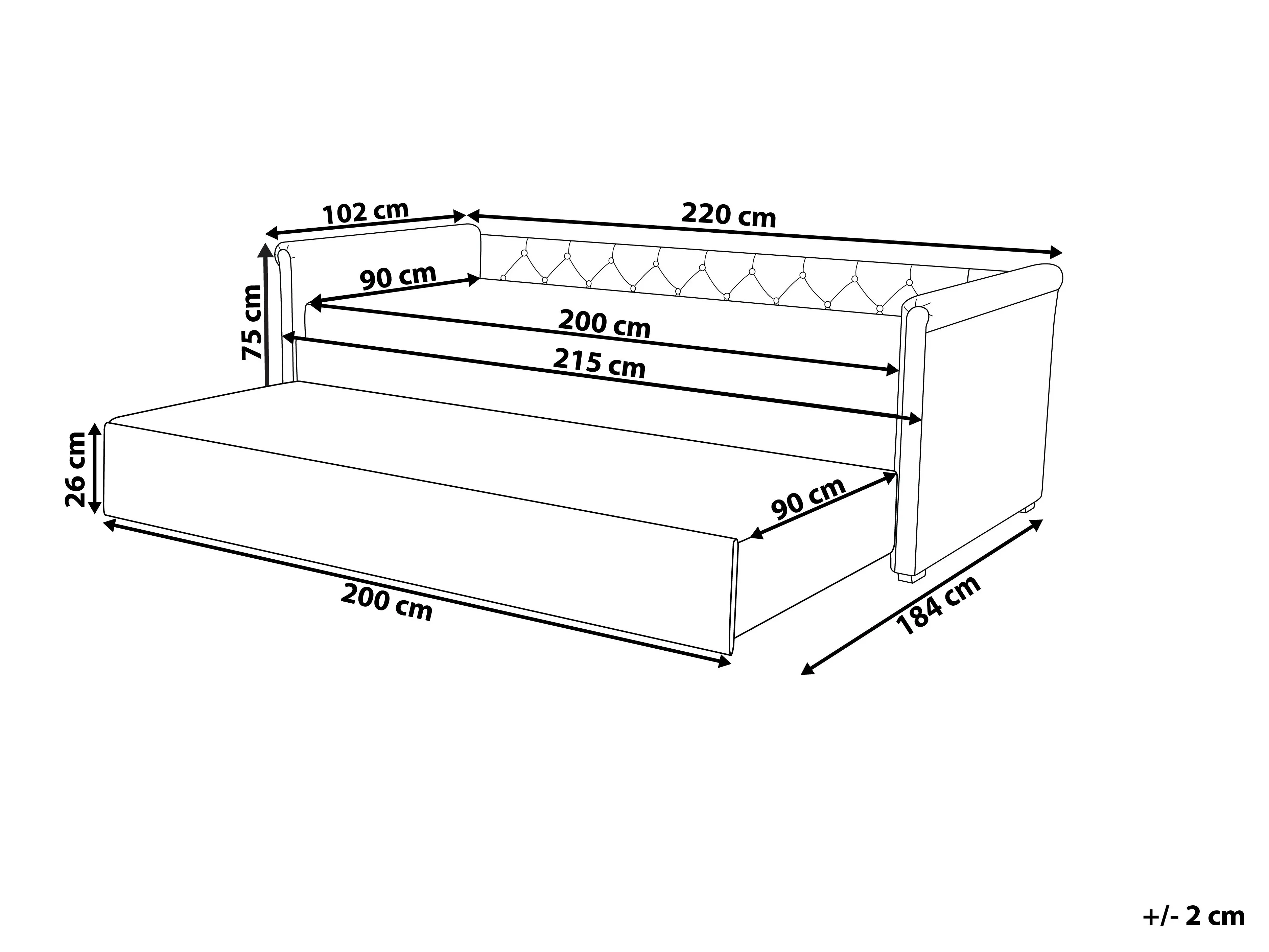 Onderschuifbed Stof LIBOURNE 90 x 200 cm Lichtgrijs