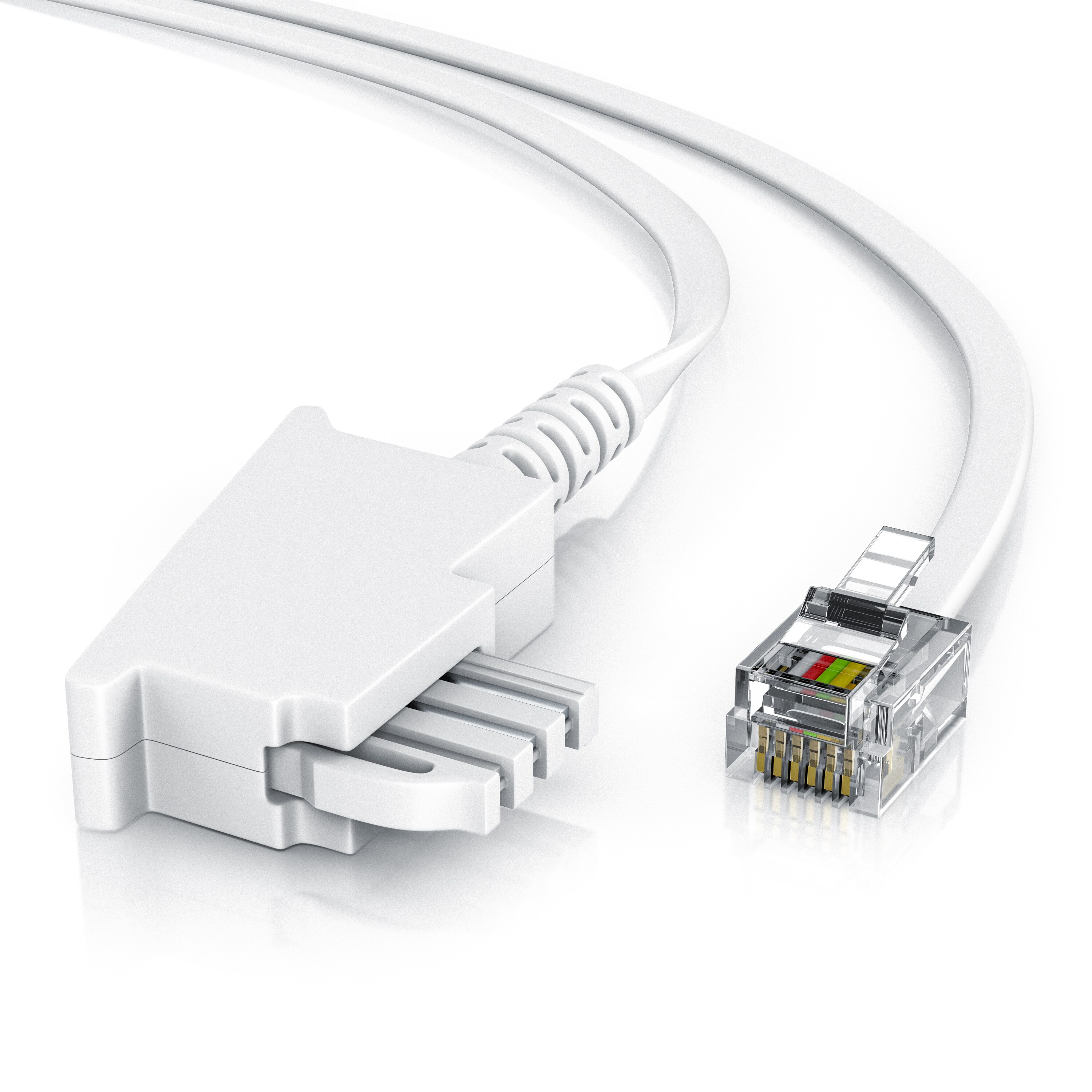 CSL - 15m Telefonkabel TAE-F Stecker auf RJ11 Stecker - Int. Norm 6P4C / 4-polig belegt - Flachkabel - TAE-F - weiß