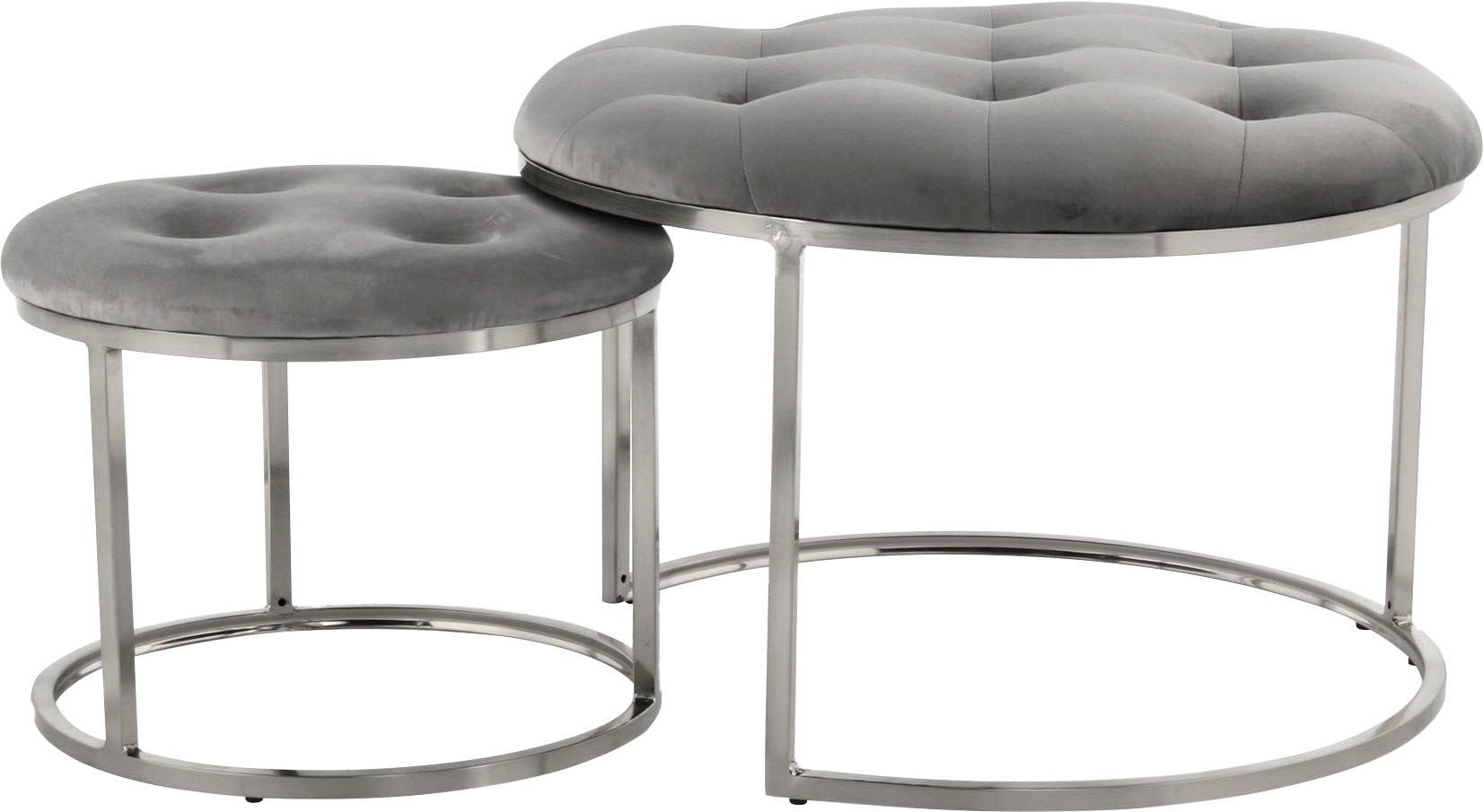 Kayoom Sitzhocker »Hocker Myla 2er-Set, praktisch ineinander schiebbar« Set, 2 Stk. tlg. ineinander schiebbar, rund, gesteppt, mit Zierknöpfen