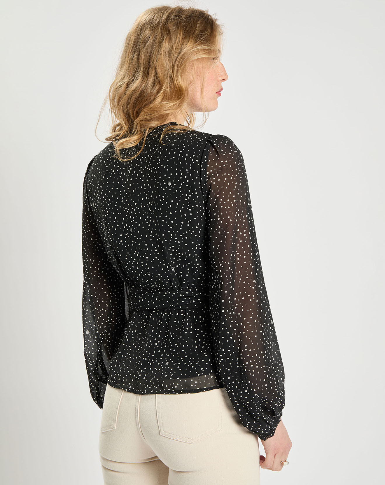 Tommy Hilfiger Top en crêpe Georgette Wrap imprimé noir/blanc