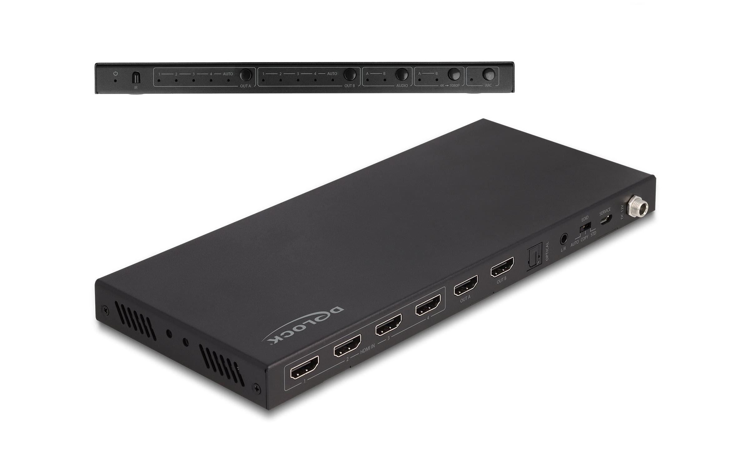 Matrix Switcher HDMI 4K 60Hz mit Audio Extraktor<br>Delock HDMI Matrix Switch 4 x HDMI in zu 2 x HDMI out 4K 60 Hz mit Audio Extraktor