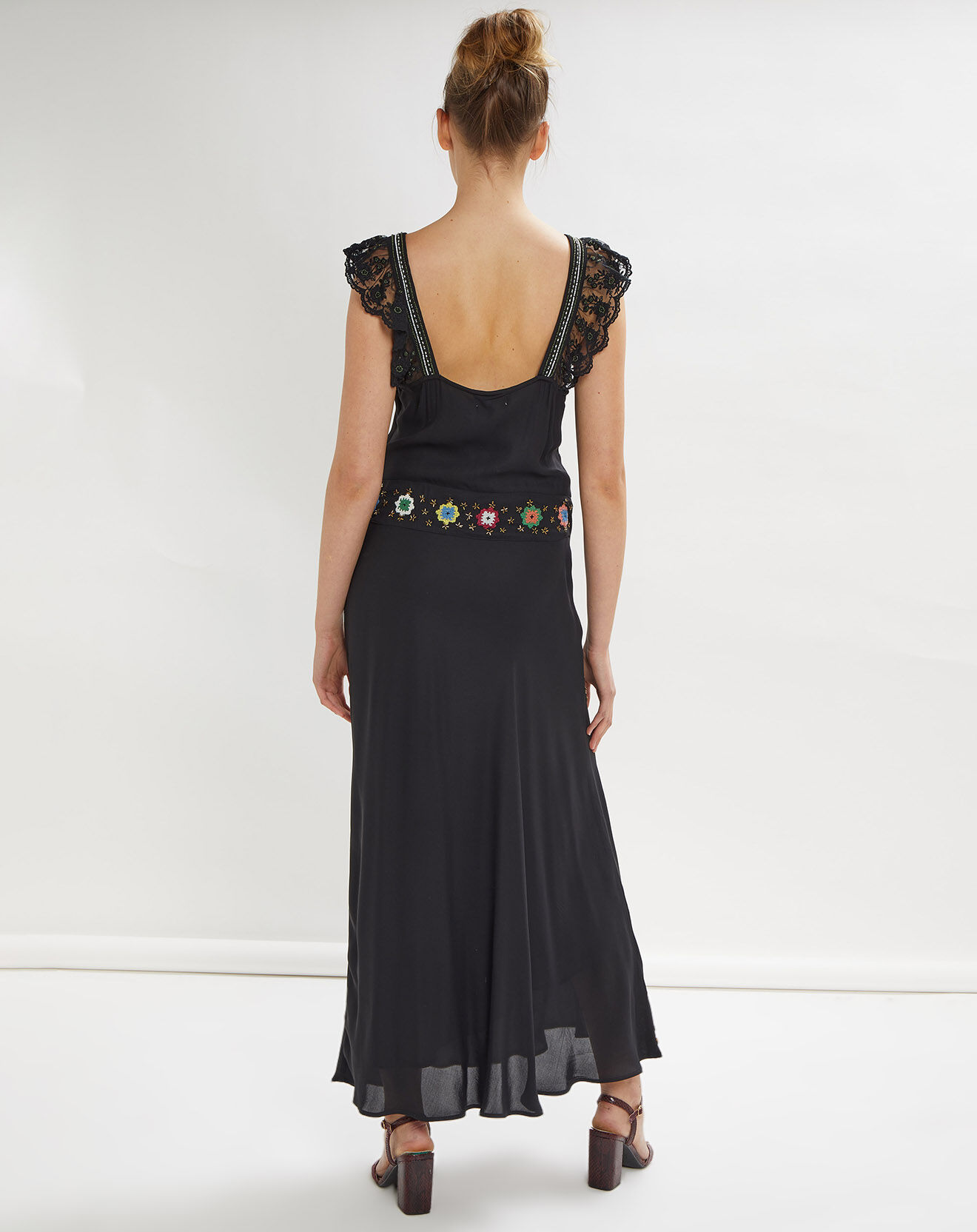 Stella Forest Robe longue Constance brodée noire
