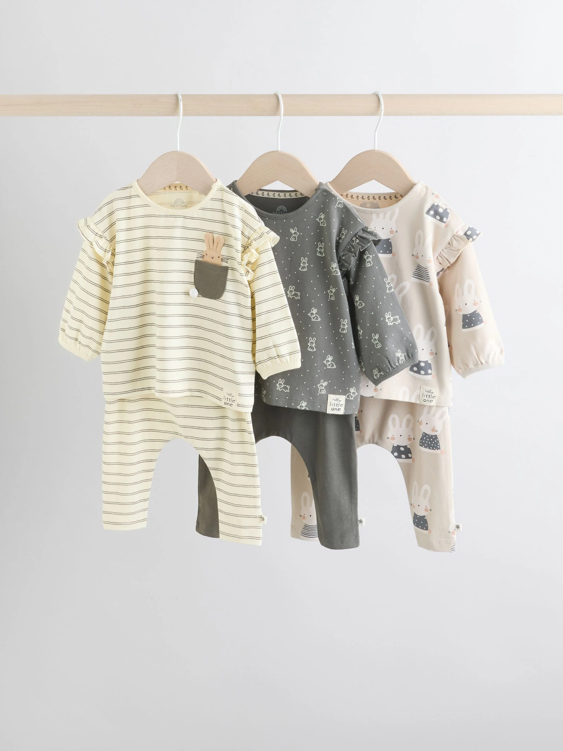 Grijs/crème met figuurtjes - 6 -delige set van top met lange mouwen en leggings (0mnd -3jr)
