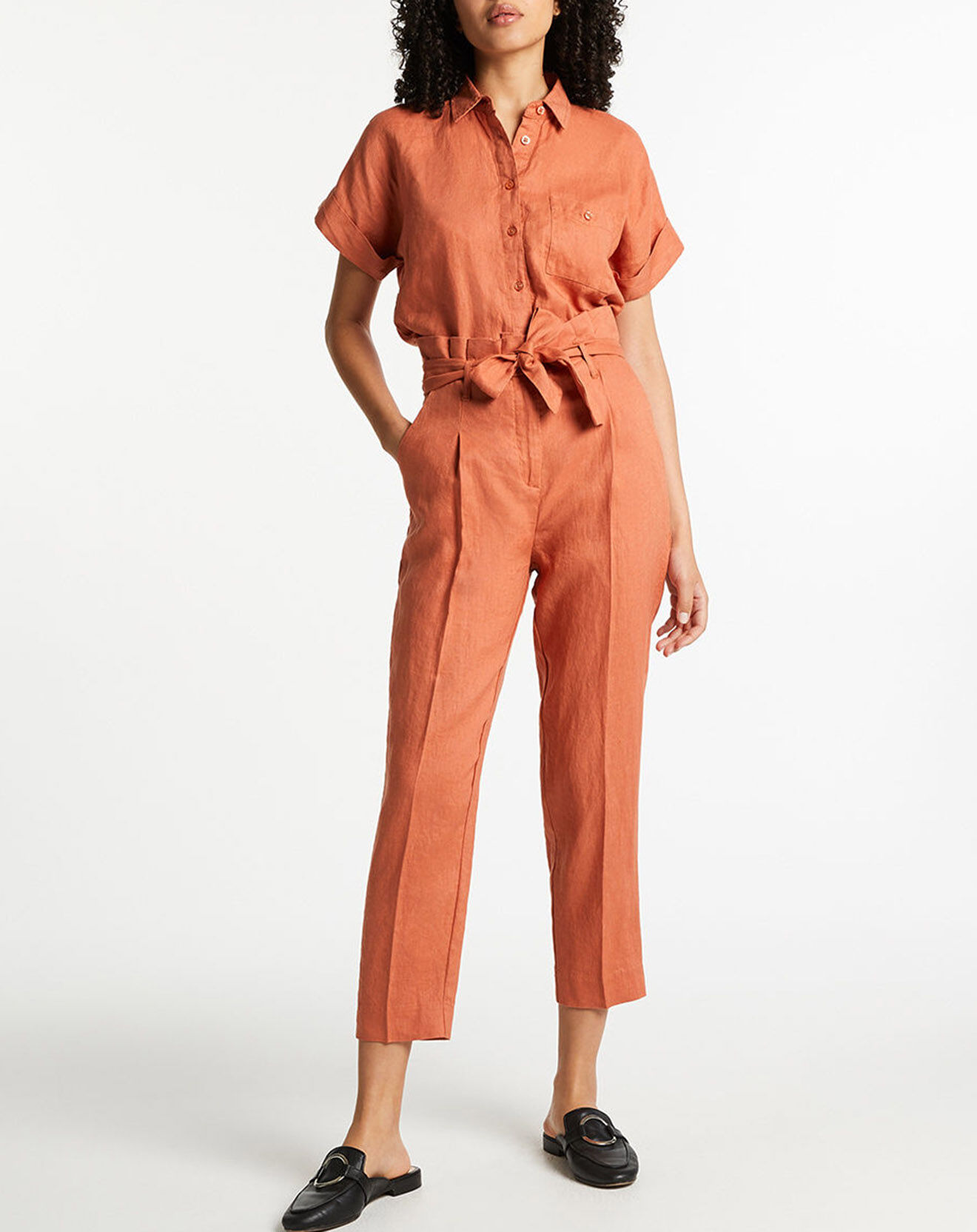Galeries Lafayette Pantalon carotte en 100% Lin rouille