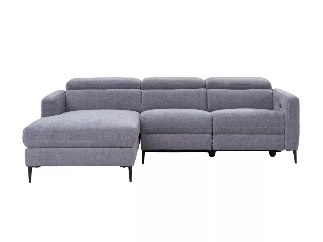 Canapé d'angle gauche relax électrique en tissu gris FUSETA