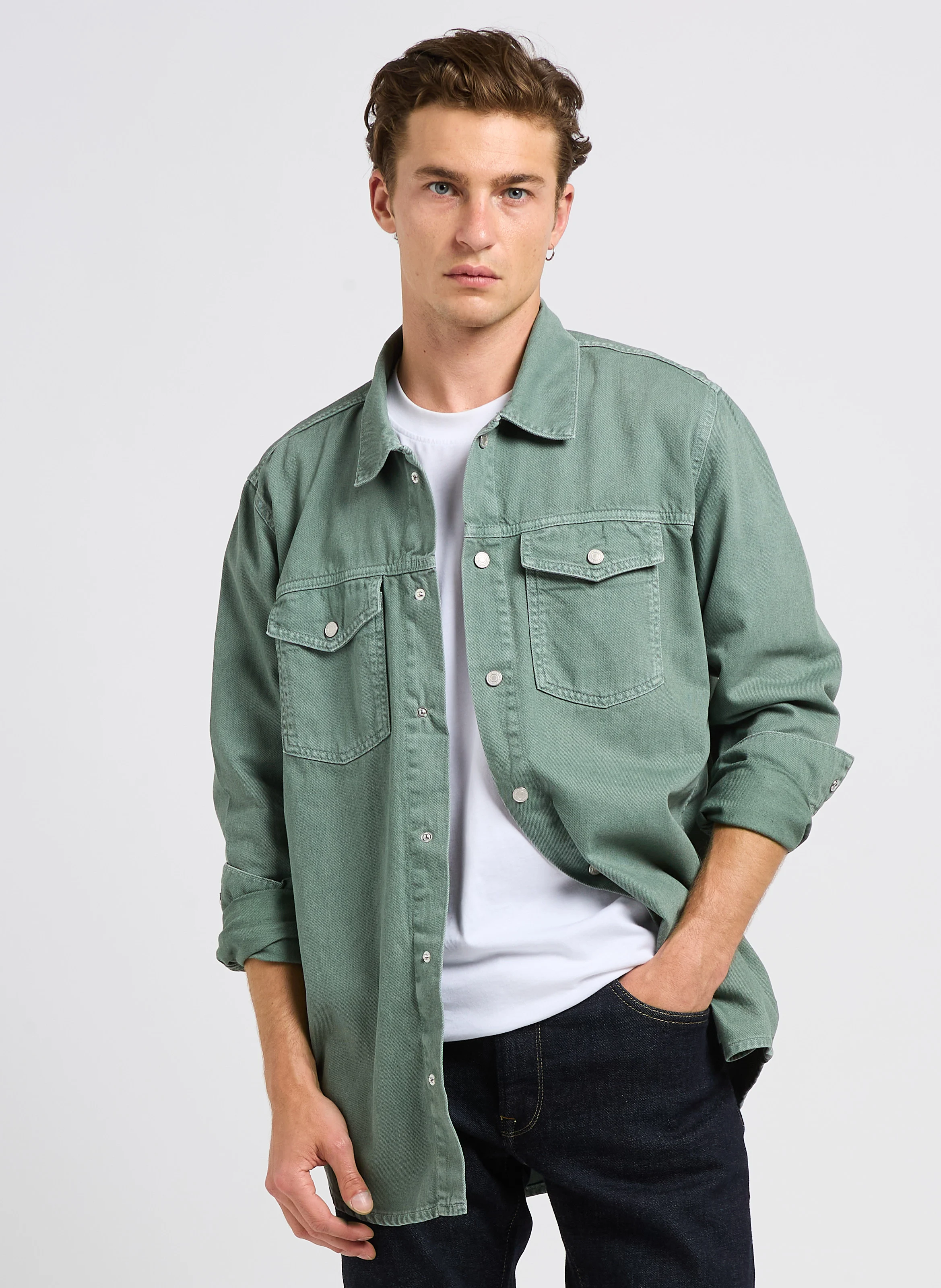 Surchemise col classique en coton | Vert