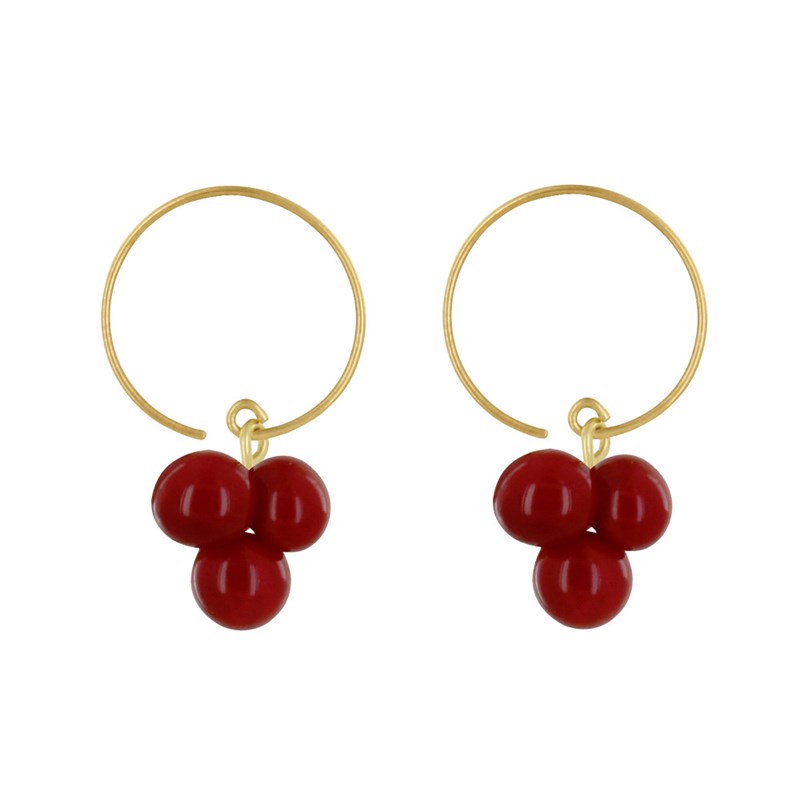 Boucles d'Oreilles Créoles Laiton et Bouquet de Perles de Verre