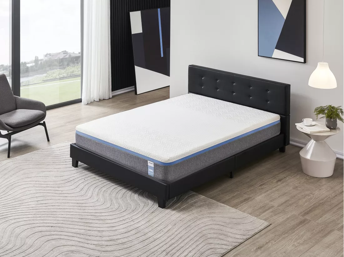 Ensemble Matelas + Lit Avec Tête De Lit 140x190 Cm, Ypsilon Souple 28cm D’épaisseur