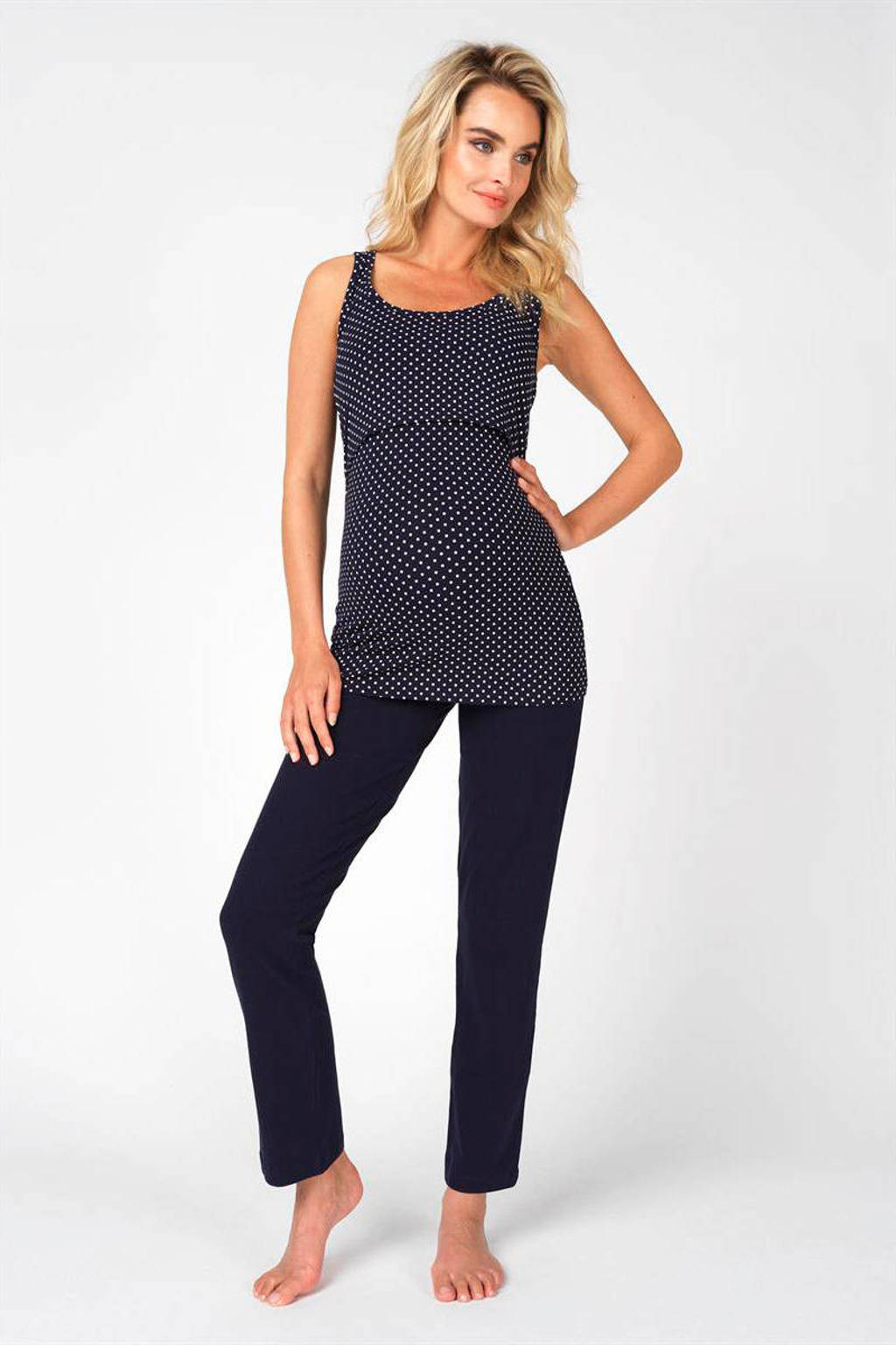 Noppies voedings pyjamatop donkerblauw/wit