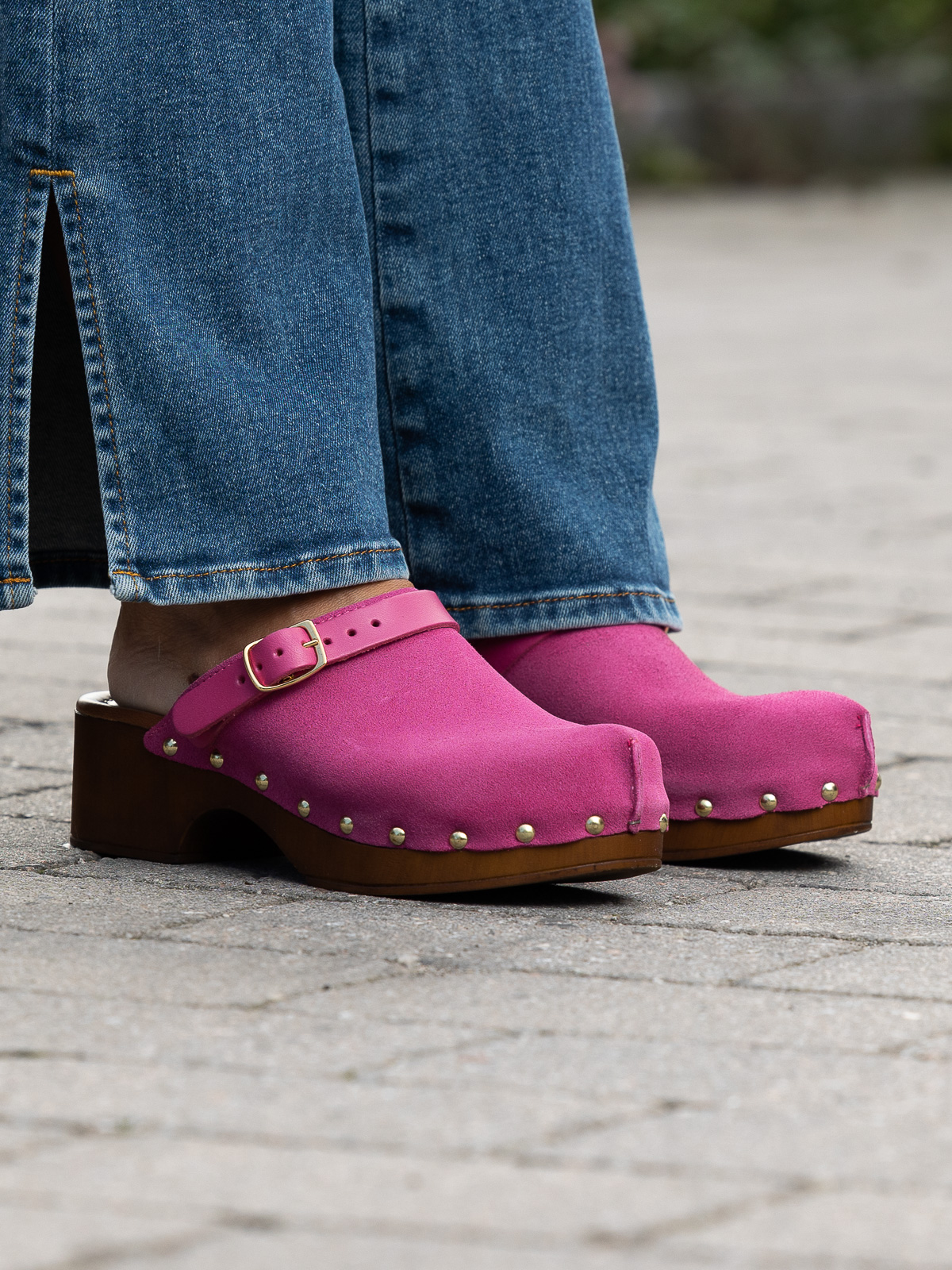 Clogs Suede Leather Fuxia - Trapes Sko