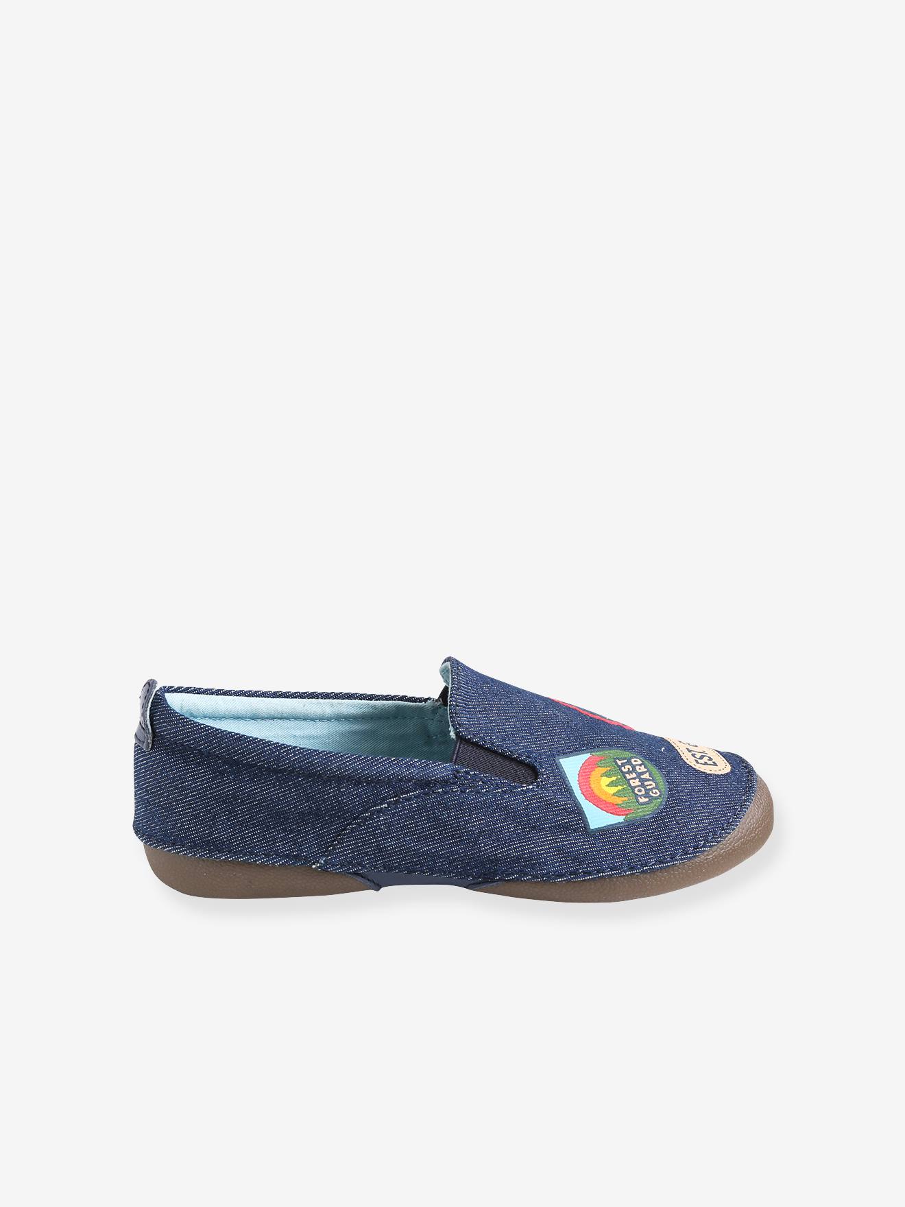 Pantufas de brim elásticas para meninos, azul escuro liso