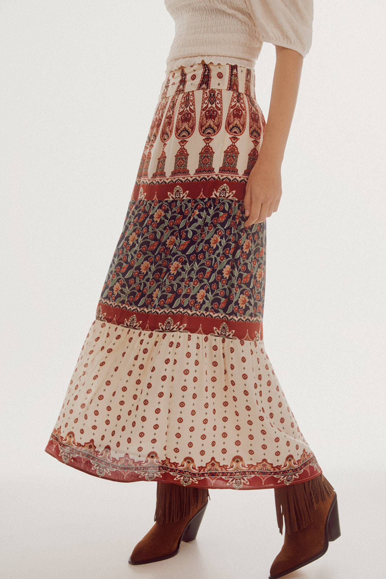 Saia longa fluida estampada - Multicolorida