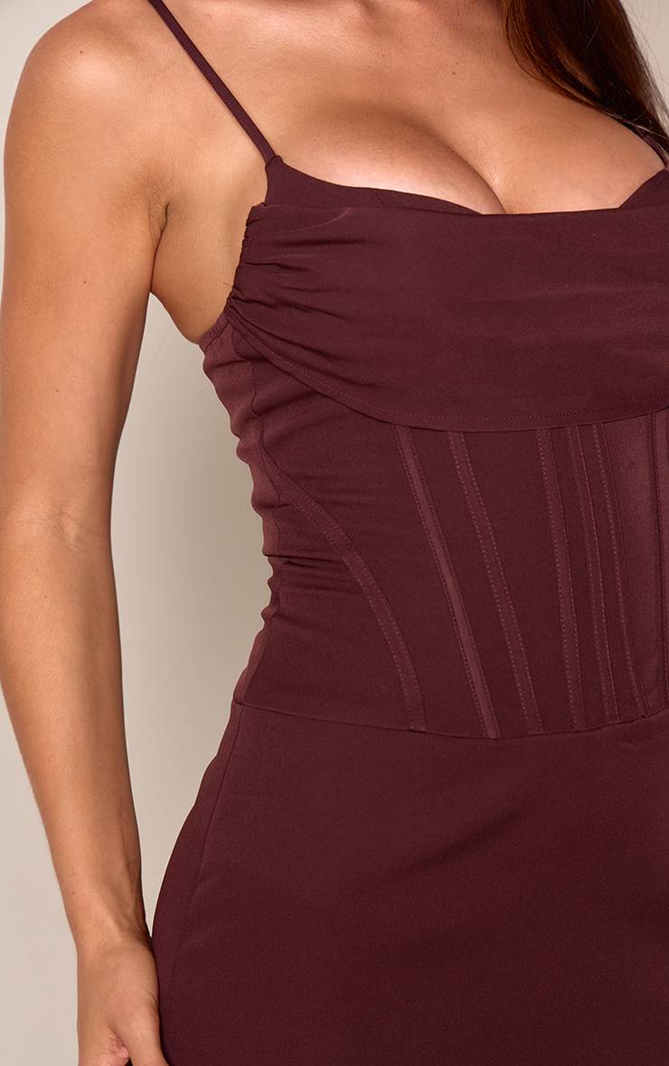 Chocolat Robe Mini Corset Tissé À Baleines