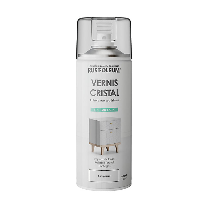 Vernis cristal en bombe aérosol Rust-Oleum transparent satin 400ml