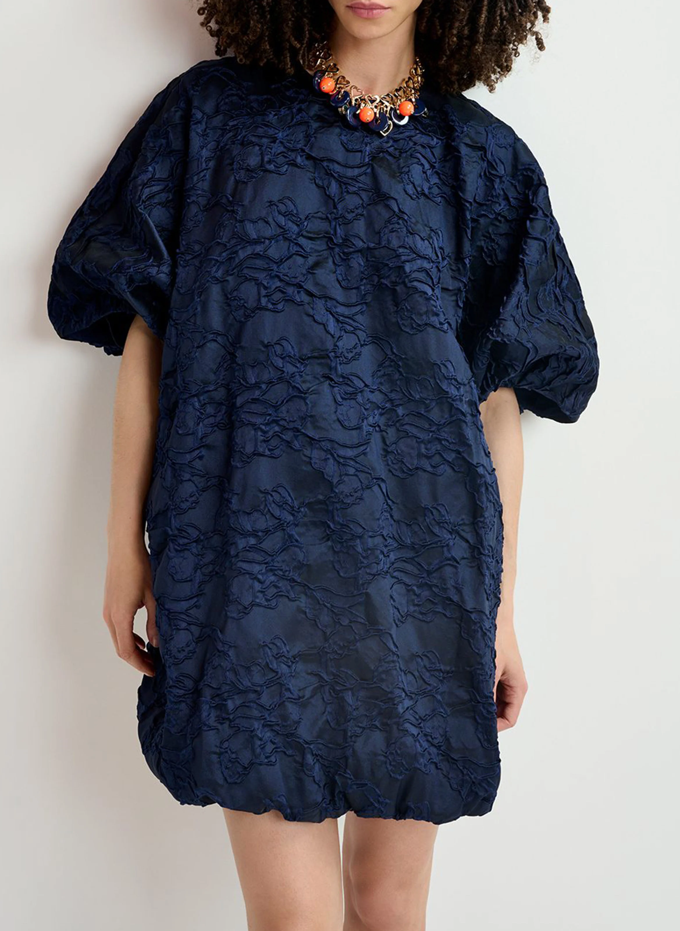 GRATEFUL - Mini-robe bouffante en jacquard | Bleu