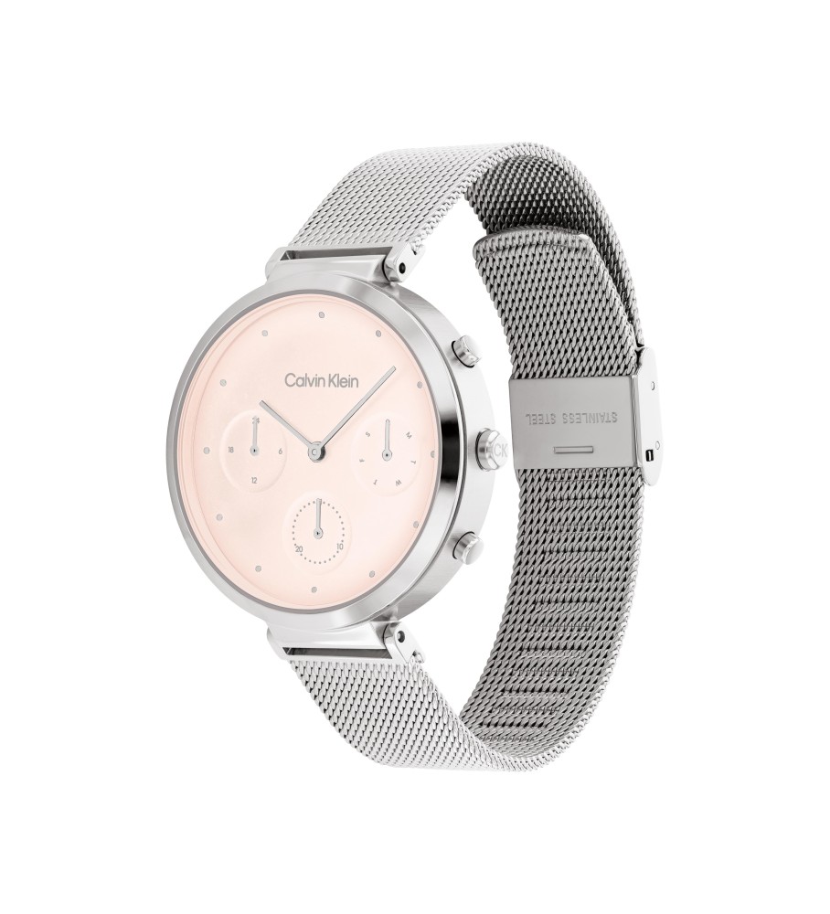 Relógio analógico minimalista Calvin Klein com fecho em T, rosa.